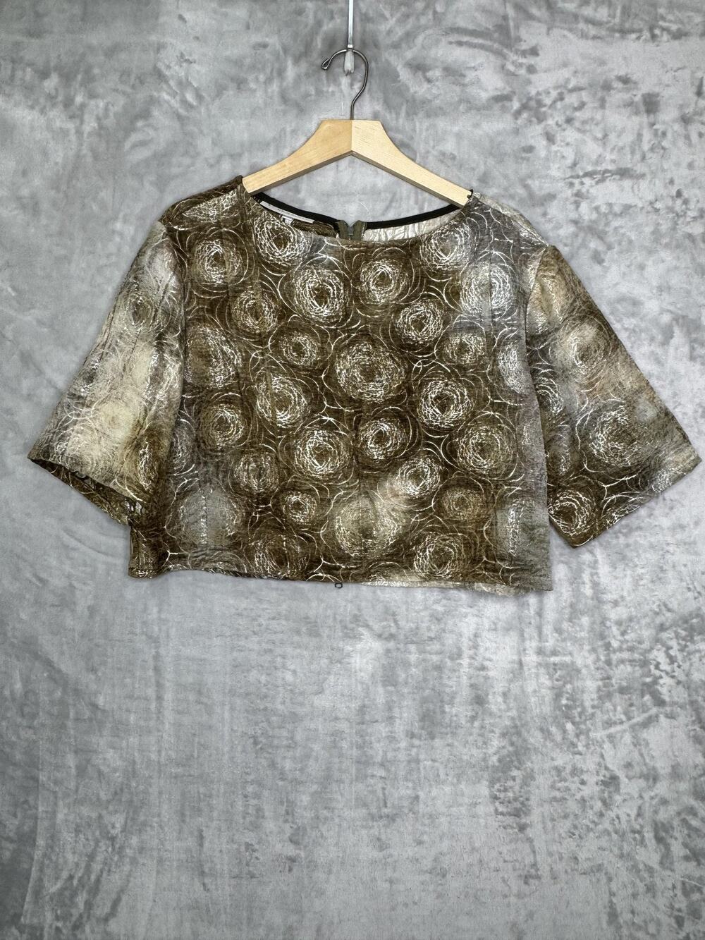 Bryn Walker Blouse Womens XL Olive Green Velvet Sigi Zip Cropped Kimono Sleeve